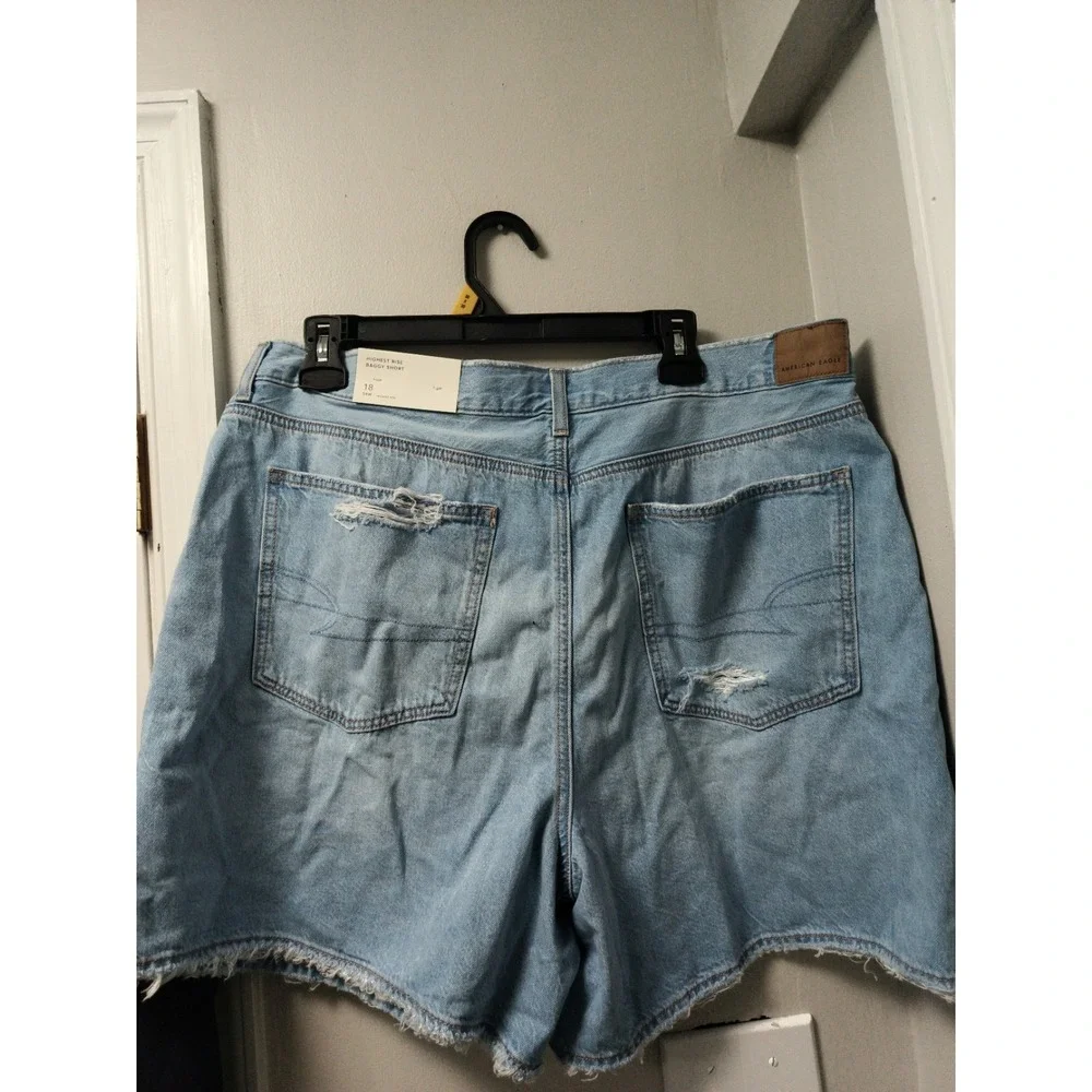 American Eagle Stretch Highest Rise Baggy LIGHT Denim Jean Shorts SIZE 18/34 NEW